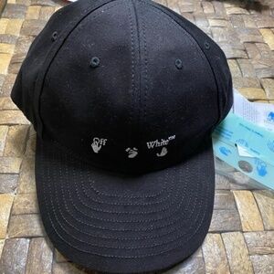 Off-White Embroidered Logo Black Baseball Cap Hat One Size Brand New With Tags